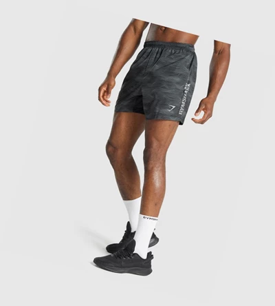 Bermudas Gymshark Estampados Deporte Hombre Negros | ICWLDHQ-12