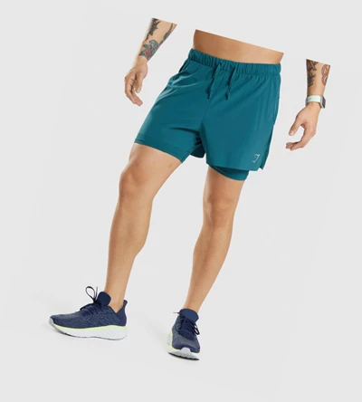 Bermudas Gymshark Speed 5" 2 In 1 Hombre Turquesa | YAIDRUM-78