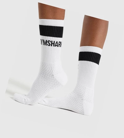 Calcetines Gymshark Premium Logo 1pk Hombre Blancos | EQHDWKU-87