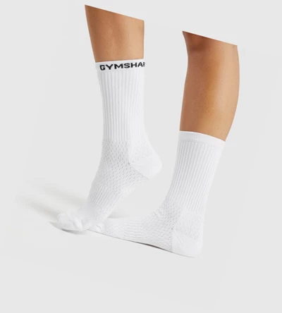 Calcetines Gymshark Premium Logo 1pk Hombre Blancos | FUZDCQS-13