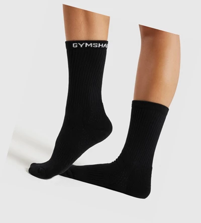 Calcetines Gymshark Premium Logo 1pk Mujer Negros | FZNPUXY-29