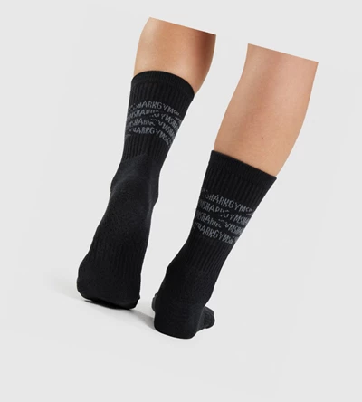 Calcetines Gymshark Premium Logo 1pk Mujer Negros Grises | XZMDGSV-68