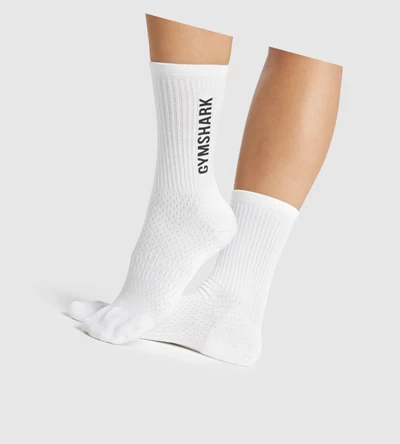 Calcetines Gymshark Premium Logo Hombre Blancos | PHRWKVG-89