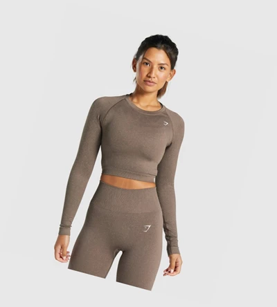 Camiseta Gymshark Adapt Fleck Seamless Crop Top Mujer Marrom | HACWYQE-67