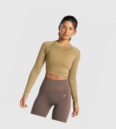 Camiseta Gymshark Adapt Fleck Seamless Crop Top Mujer Marrom Claro | ILGUEDA-03