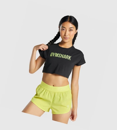 Camiseta Gymshark Animal Estampados Infill Crop Mujer Negros | ICBWFSX-62