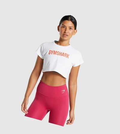 Camiseta Gymshark Animal Estampados Infill Crop Mujer Blancos | SFGUMNQ-36