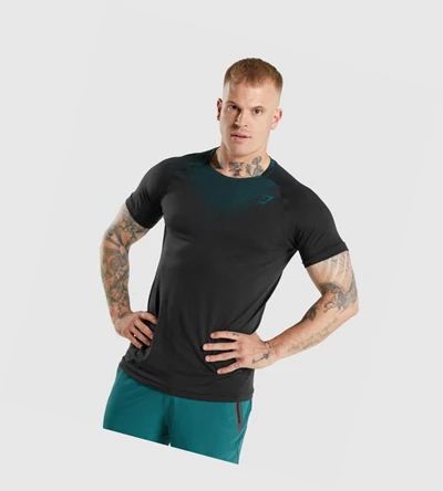 Camiseta Gymshark Apex Contrast Hombre Negros Turquesa | WALFKNH-68