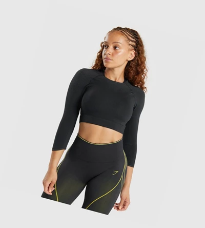 Camiseta Gymshark Apex Seamless Crop Top Mujer Negros | MOHYFEQ-13