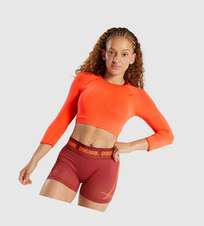 Camiseta Gymshark Apex Seamless Crop Top Mujer Naranjas | PJTQNEH-58