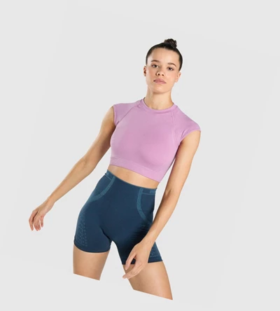 Camiseta Gymshark Apex Seamless Crop Top Mujer Morados Morados Claro | VIEBUJM-75