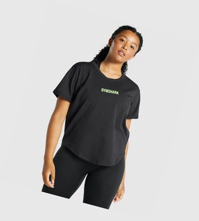 Camiseta Gymshark Apollo Estampados Mujer Negros | PSMOQZI-65