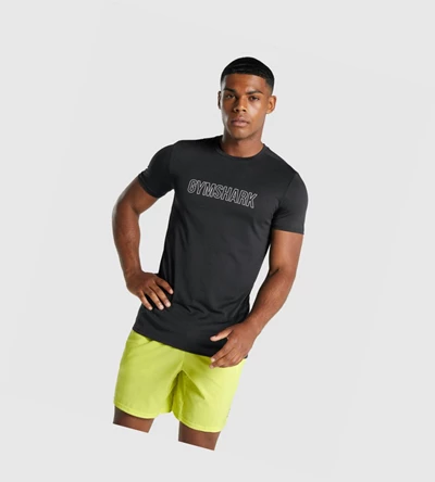 Camiseta Gymshark Arrival Estampados Hombre Negros | DAXEBHC-48