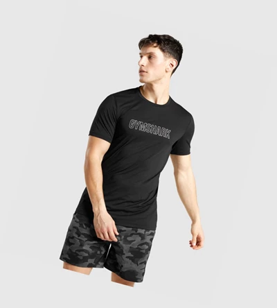 Camiseta Gymshark Arrival Estampados Hombre Negros | INVDHBO-02