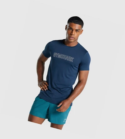 Camiseta Gymshark Arrival Estampados Hombre Azul Marino | PLDVBOK-37