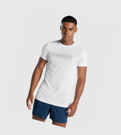 Camiseta Gymshark Arrival Estampados Hombre Blancos | TCDBNHY-04