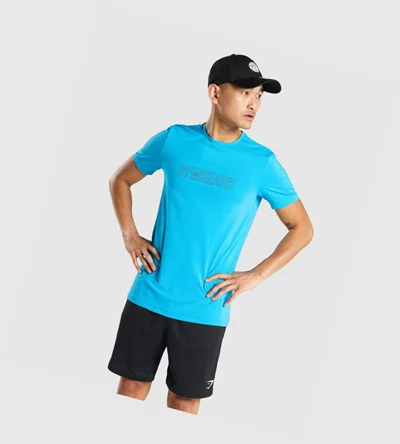 Camiseta Gymshark Arrival Estampados Hombre Azules Claro | ULQXNMV-81