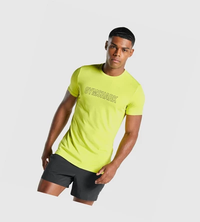 Camiseta Gymshark Arrival Estampados Hombre Amarillos | VBEUNFO-09