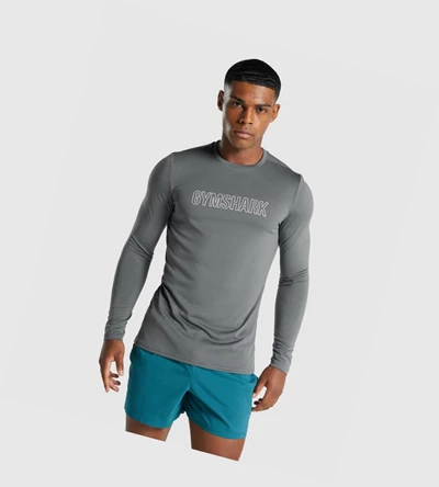 Camiseta Gymshark Arrival Estampados Hombre Grises | YRNSHEM-73