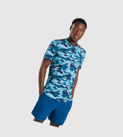 Camiseta Gymshark Arrival Hombre Turquesa Camuflados | FCXOZPD-69