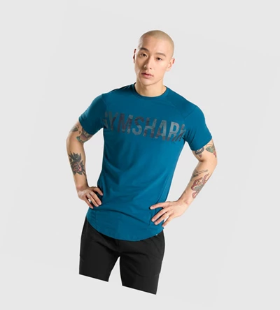 Camiseta Gymshark Bold Hombre Turquesa Camuflados | OGYRFQA-98