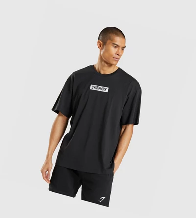 Camiseta Gymshark Central Oversized Hombre Negros | KVYLGBQ-02