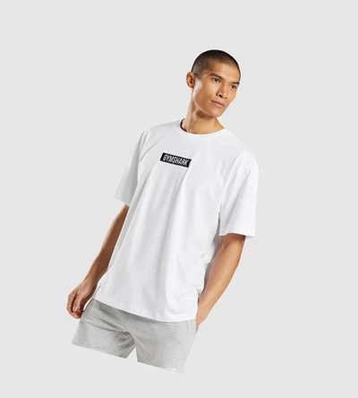 Camiseta Gymshark Central Oversized Hombre Blancos | XJVAGMN-92