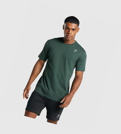 Camiseta Gymshark Crest Hombre Verdes Oscuro | RISQBYV-45