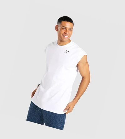 Camiseta Gymshark Critical Cut Off Sin Manga Hombre Blancos | JKIZQMX-63