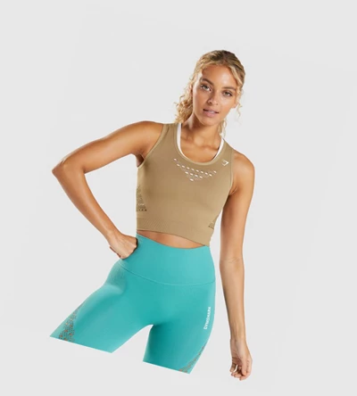 Camiseta Gymshark Energy Seamless Crop Top Mujer Marrom | EOQGKIB-58