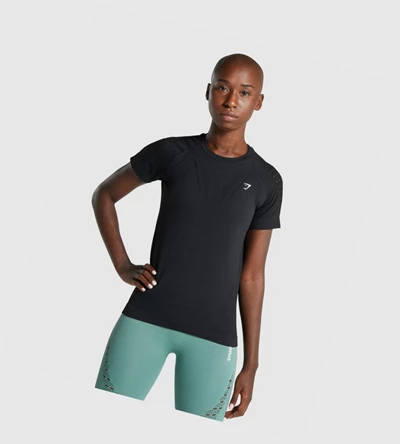 Camiseta Gymshark Energy Seamless Mujer Negros | UOAMLGZ-41