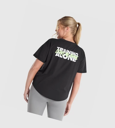 Camiseta Gymshark Entrenamiento Alone Estampados Mujer Negros | MHEFDTI-39