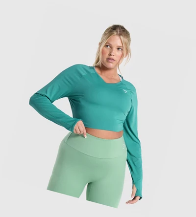 Camiseta Gymshark Entrenamiento Crop Top Mujer Turquesa | HMTKXIW-03