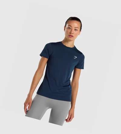 Camiseta Gymshark Entrenamiento Mujer Azul Marino | RTAOUKW-20