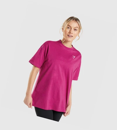 Camiseta Gymshark Entrenamiento Oversized Mujer Rosas | FRZOLSJ-06