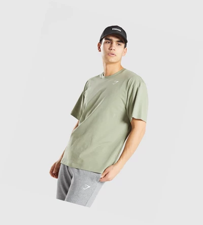 Camiseta Gymshark Essential Oversized Hombre Verdes Claro | LCSEVYM-45