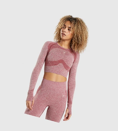 Camiseta Gymshark Flex Sports Crop Top Mujer Vino | XWKRTSY-93