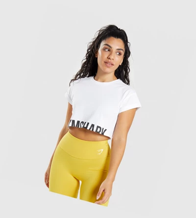 Camiseta Gymshark Fraction Crop Top Mujer Blancos | FWXNHCS-71