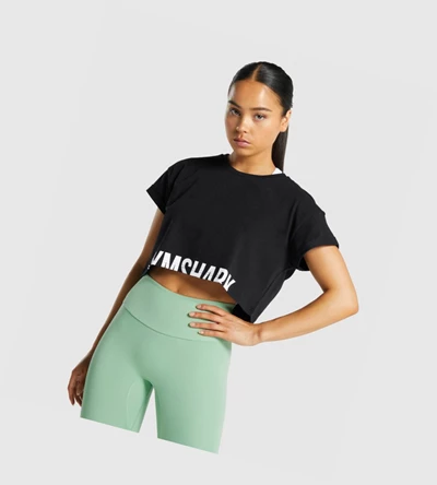 Camiseta Gymshark Fraction Crop Top Mujer Negros | IHKTDAP-46