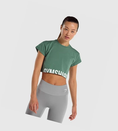 Camiseta Gymshark Fraction Crop Top Mujer Verdes | JUBIHNR-71