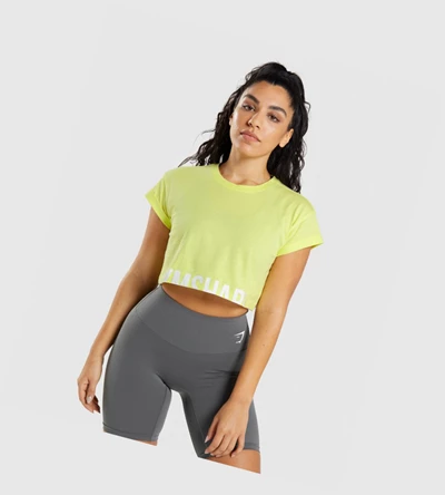 Camiseta Gymshark Fraction Crop Top Mujer Verdes | PLIGBWN-75