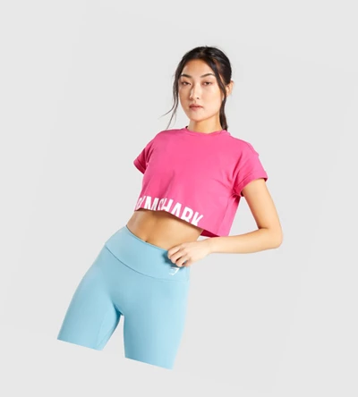 Camiseta Gymshark Fraction Crop Top Mujer Rosas | VZHKXCQ-14