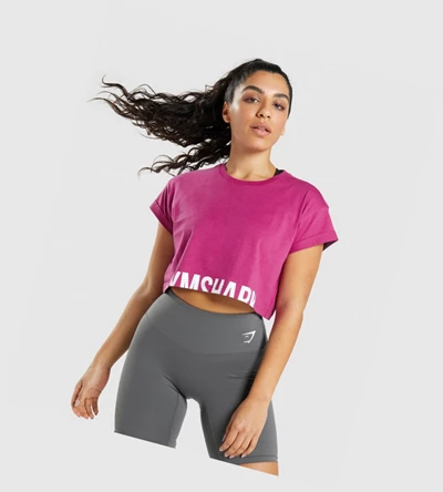 Camiseta Gymshark Fraction Crop Top Mujer Rosas | YSXADTC-67