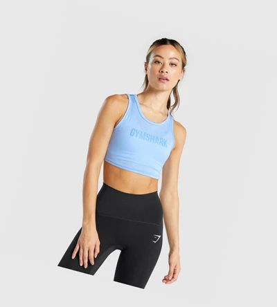 Camiseta Gymshark GS Power Crop Top Mujer Azules | USRJFPB-23