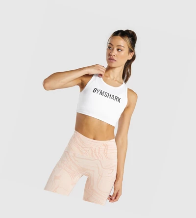 Camiseta Gymshark GS Power Crop Top Mujer Blancos | VGDYFET-91