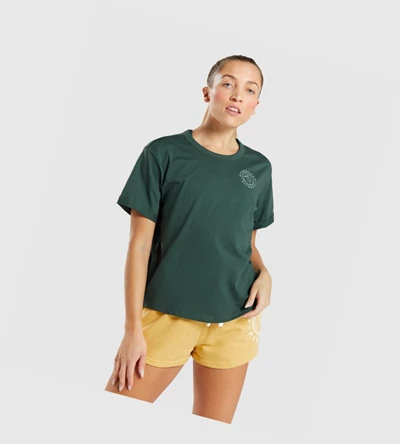 Camiseta Gymshark Legacy Estampados Mujer Verdes Oscuro | CGWSTJZ-59