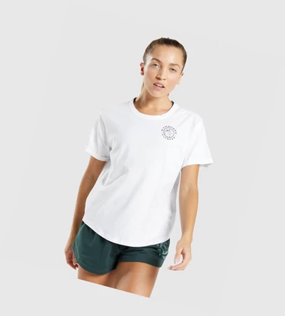 Camiseta Gymshark Legacy Estampados Mujer Blancos | DPJTNWY-35