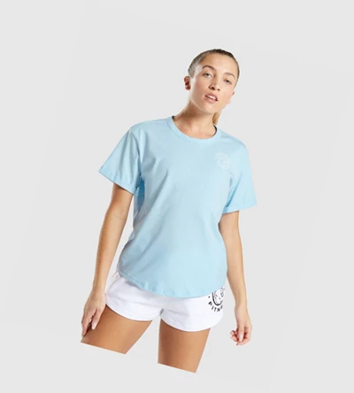 Camiseta Gymshark Legacy Estampados Mujer Azules | SYTVMKA-62