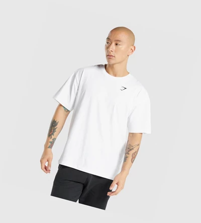 Camiseta Gymshark Oversized Hombre Blancos | TSKIBXC-64