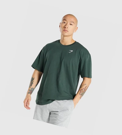 Camiseta Gymshark Oversized Hombre Verdes Oscuro | MQVCGDH-69